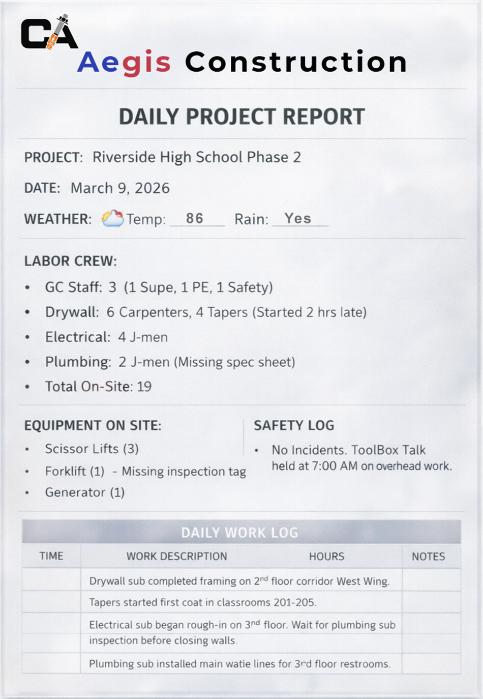 Construction report document preview